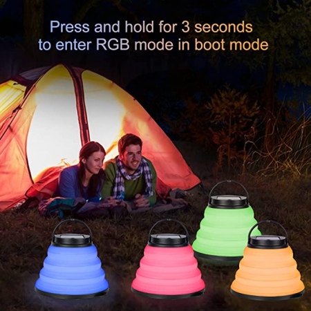 Lampă de camping cu LED, reîncărcabilă solară, pliabilă cu 7 culori RGB, cu 4 moduri de lumină [3]