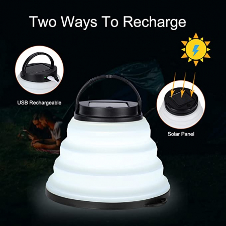 Iluminat & electrice - Lampă de camping cu LED, reîncărcabilă solară, pliabilă cu 7 culori RGB, cu 4 moduri de lumină
