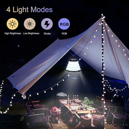 Lampă de camping cu LED, reîncărcabilă solară, pliabilă cu 7 culori RGB, cu 4 moduri de lumină [2]