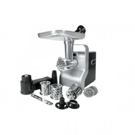 Masina de tocat carne - Masina de tocat carne multifunctionala,Negru/Gri 2100 W, 3 viteze, Accesorii pentru feliat legume, Accesoriu pentru carnati, Accesorii pentru feliere si maruntire, Cutit inox