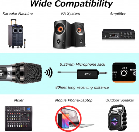Microfon wireless JYX, microfon dinamic pentru karaoke cu receptor și inel anti-alunecare, distanță de transmisie de 80 de metri, sistem de microfon reîncărcabil pentru noapte de karaoke, întâlnire [6]