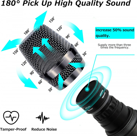 Microfon wireless JYX, microfon dinamic pentru karaoke cu receptor și inel anti-alunecare, distanță de transmisie de 80 de metri, sistem de microfon reîncărcabil pentru noapte de karaoke, întâlnire [2]