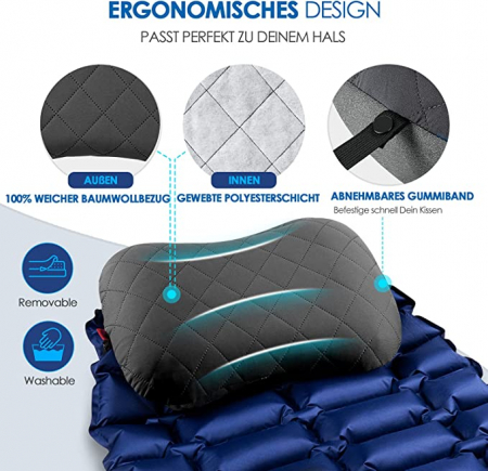 Pernă gonflabilă de călătorie de camping cu husă de pernă detașabilă, pernă ergonomică [1]