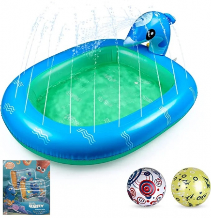 Accesorii copii - Piscină cu delfini pentru copii,110 x 90 cm, plus 2 bile gonflabile PVC, plus 2 aripioare inot cu personajul din desene animate DORY