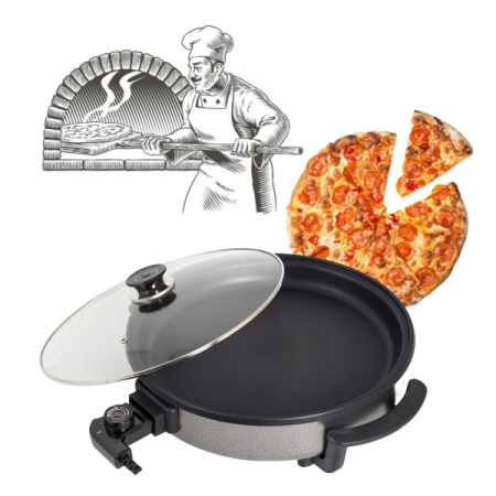 Tigaie electrica rotunda,pizza grill, diametru 36 cm, 1500 W, capac sticla [2]
