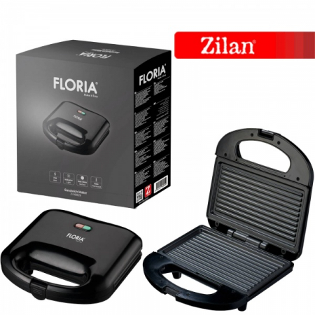 Sandwich Maker, Putere 750W, Placa de tip grill, Antiaderenta, indicator luminos, Negru [3]