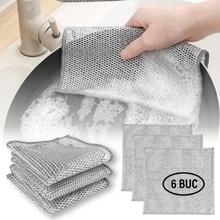 Bureti - Set 6 Bureți din Oțel Inoxidabil Durabili pentru Curățarea Vaselor și Aragazului