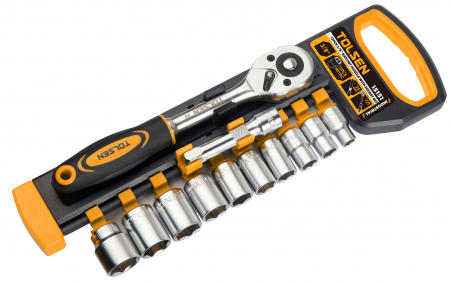 Seturi de chei - Set de 12 chei tubulare de 3/8" cu maner cu clichet Cr-V, In