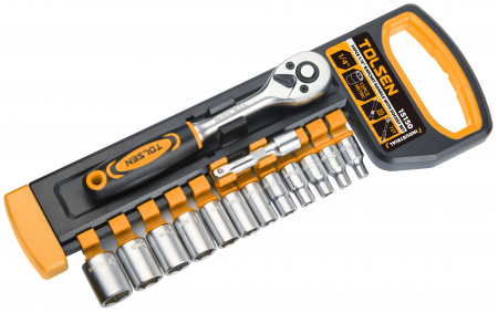 Seturi de chei - Set de 14 chei tubulare de 1/4" cu maner cu clichet Cr-V, In