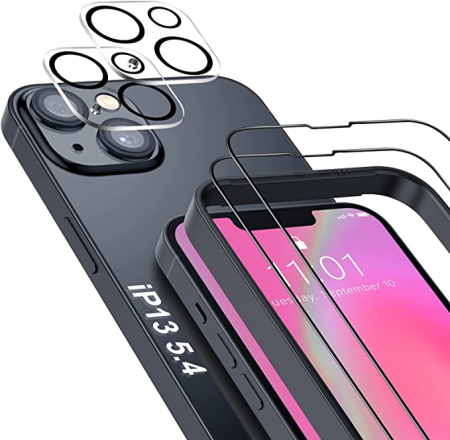 Huse - Set de 2 Folii Protector de ecran 9H Premium din sticlă securizată + Protector de lentile pentru cameră compatibil cu iPhone 13 mini