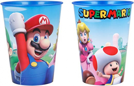 Accesorii copii - Set de 2 pahare din plastic fara BPA 260 ml Super Mario Cadou pentru copii baieti