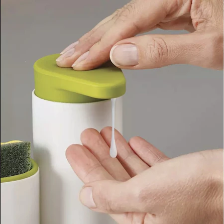 Set Organizator de Chiuveta 3 in 1, Dispenser Detergent de Vase, Sapun Lichid si Suport pentru Burete de Bucatarie, Verde [1]