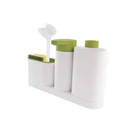 Casa, Gradina & Bricolaj - Set Organizator de Chiuveta 3 in 1, Dispenser Detergent de Vase, Sapun Lichid si Suport pentru Burete de Bucatarie, Verde