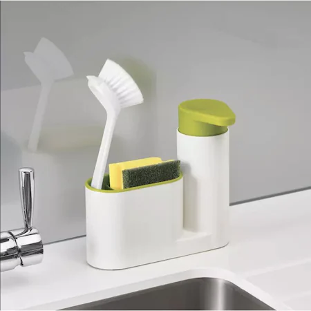 Set Organizator de Chiuveta 3 in 1, Dispenser Detergent de Vase, Sapun Lichid si Suport pentru Burete de Bucatarie, Verde [3]