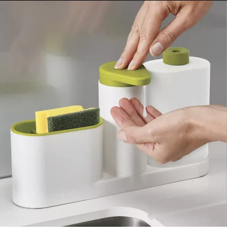 Set Organizator de Chiuveta 3 in 1, Dispenser Detergent de Vase, Sapun Lichid si Suport pentru Burete de Bucatarie, Verde [2]
