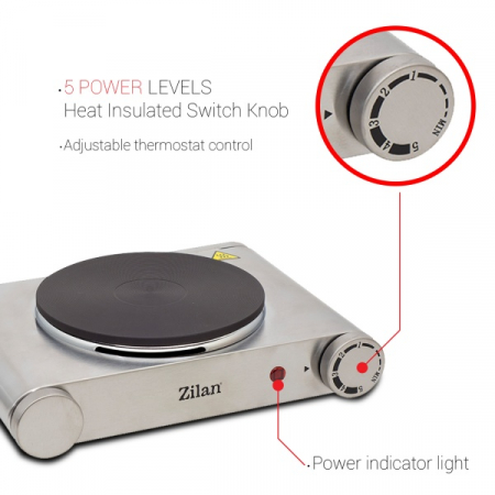 Plita electrica inox, 33x10x30, 1 arzator, 1500 W, termostat reglabil [7]