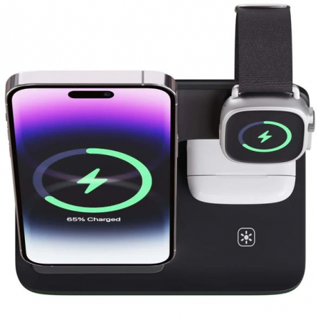 Statie Incarcare wireless 3 in 1, Compatibil Cu Apple Watch, Airpods, iPhone, Android, Samsung, Huawei, Xiaomi, culoare-negru.Fast Charger 15W Incarcare Rapida [4]
