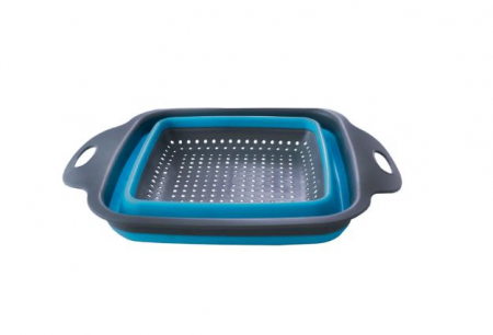 Ustensile pentru bucătărie - Strecuratoare Pliabila cu Manere Extensibile din Silicon, pentru Chiuveta, Albastru/Gri Inchis