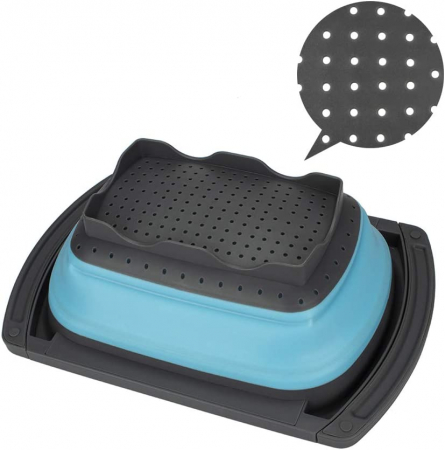 Strecuratoare Pliabila cu Manere Extensibile din Silicon, pentru Chiuveta, Albastru/Gri Inchis [1]