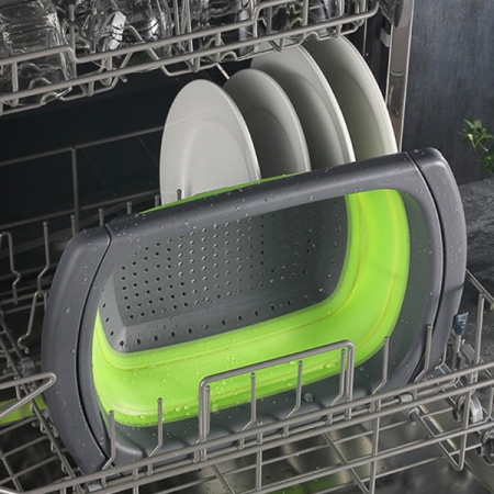 Strecuratoare Pliabila cu Manere Extensibile din Silicon, pentru Chiuveta verde/gri [2]