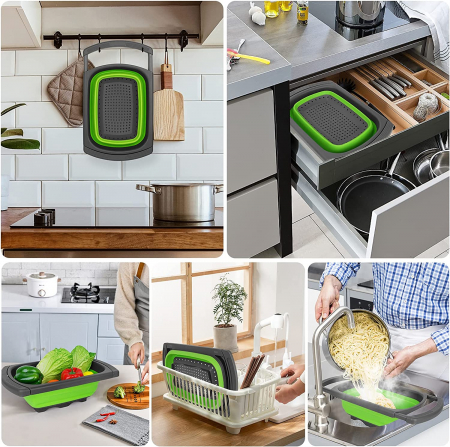 Strecuratoare Pliabila cu Manere Extensibile din Silicon, pentru Chiuveta verde/gri [1]