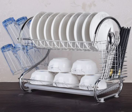 Casă & grădină - Suport vase cromat din inox, finisaj lucios,cu tavita pentru colectarea apei