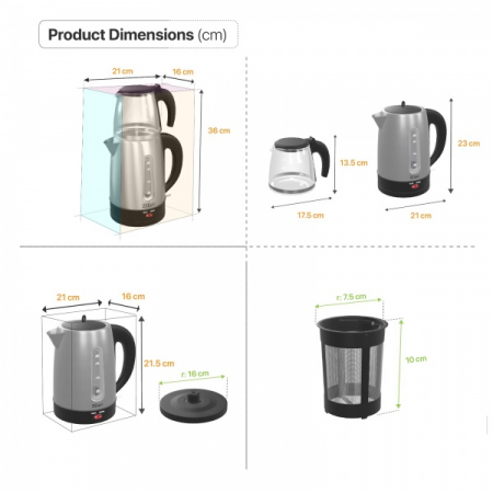 Set fierbator electric+ceainic,Inox/Negru Putere 2200W [5]