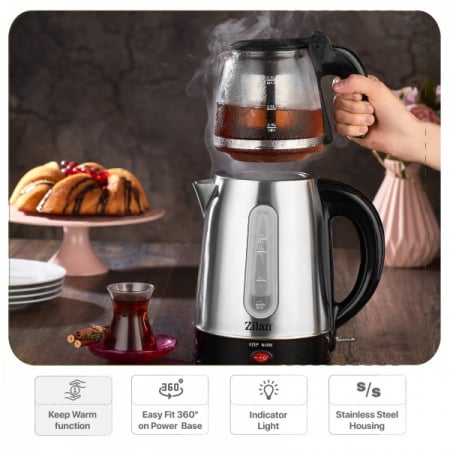 Set fierbator electric+ceainic,Inox/Negru Putere 2200W [2]