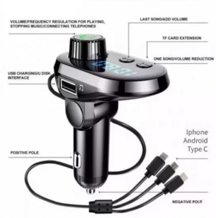 Transmițător FM Bluetooth pentru mașină, adaptor radio Bluetooth, player de muzică MP3 pentru mașină, incaractor rapid [1]