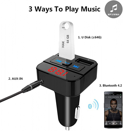Transmițător FM Bluetooth, adaptoare transmițător FM la radio de mașină cu port USB [2]