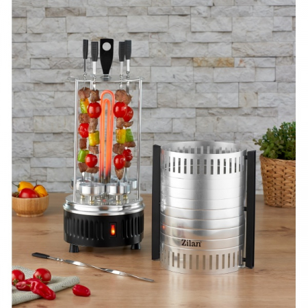 Gratar vertical argintiu, putere 900W, rotatie automata, 5 bete pentru frigarui [11]