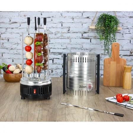 Gratar vertical argintiu, putere 900W, rotatie automata, 5 bete pentru frigarui [7]