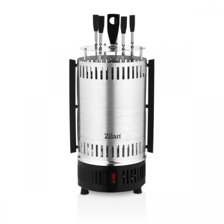 Gratar vertical argintiu, putere 900W, rotatie automata, 5 bete pentru frigarui [3]