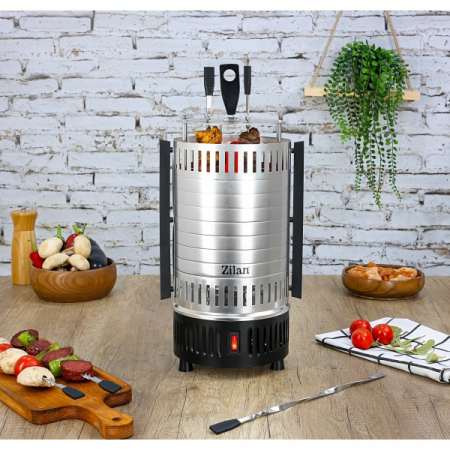 Gratar vertical argintiu, putere 900W, rotatie automata, 5 bete pentru frigarui [8]