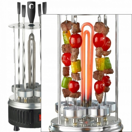 Gratar vertical argintiu, putere 900W, rotatie automata, 5 bete pentru frigarui [9]