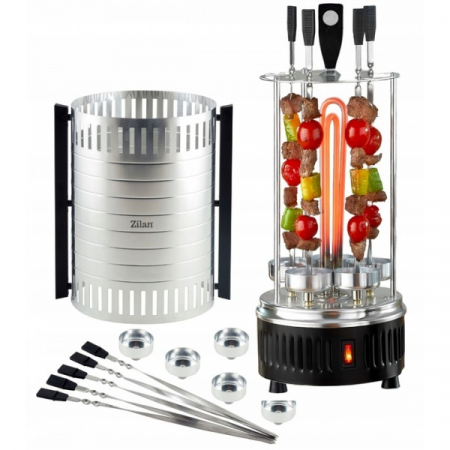 Gratar vertical argintiu, putere 900W, rotatie automata, 5 bete pentru frigarui [1]