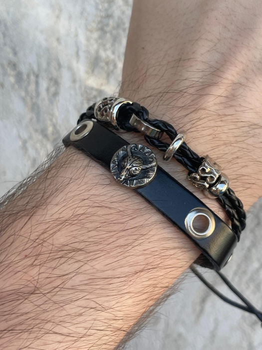 Brățară piele șiret Craniu Bivol [3]