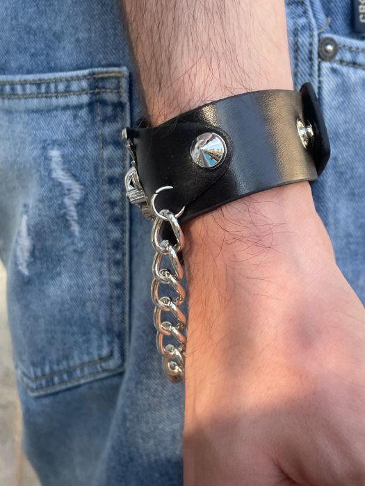 Brățară piele craniu și lanț [3]