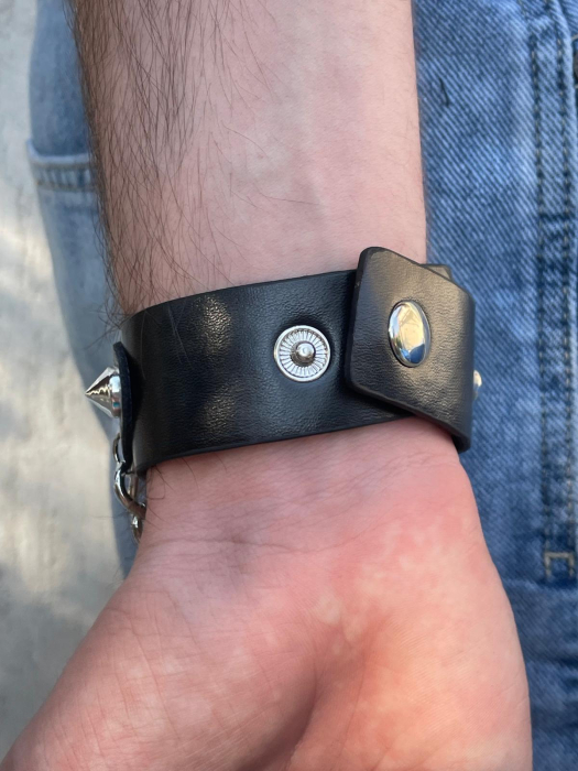 Brățară piele craniu și lanț [2]