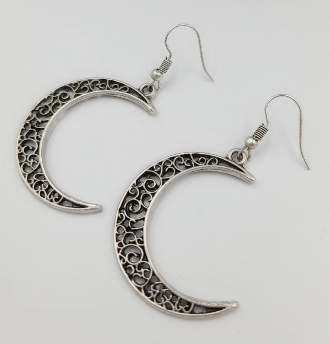 Cercei Zamac Argintat Semiluna [3]