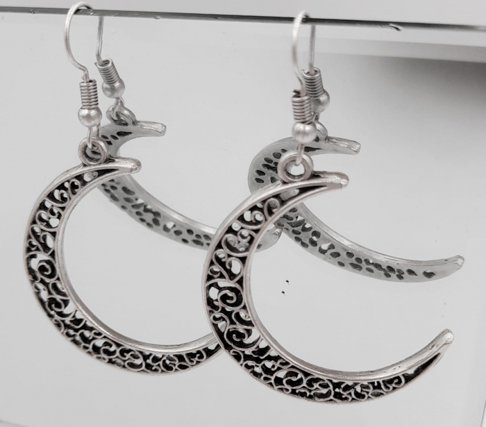 Cercei Zamac Argintat Semiluna [2]