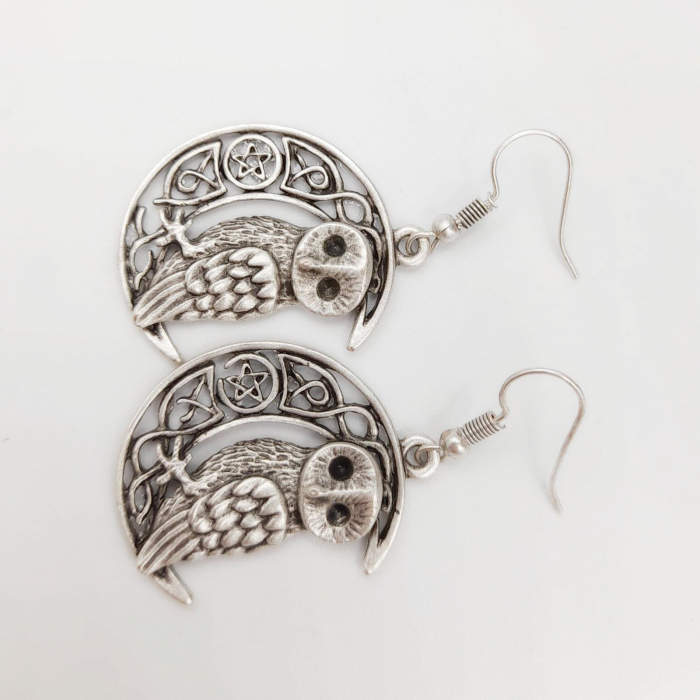 Cercei Zamac Argintat Luna si Bufnita [7]