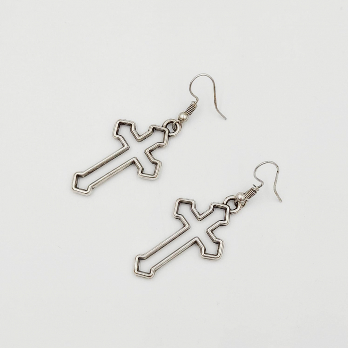 Cercei Zamac Argintat Cruce [2]