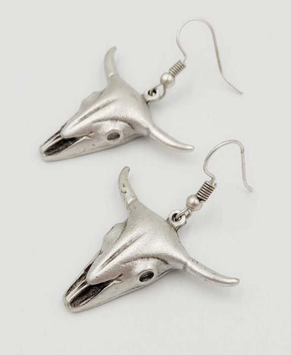 Cercei Zamac Argintat Craniu Bivol [3]