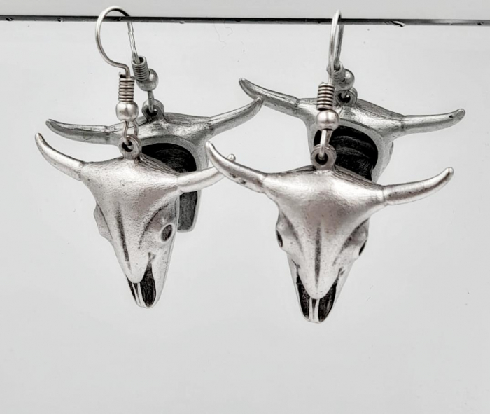 Cercei Zamac Argintat Craniu Bivol [4]