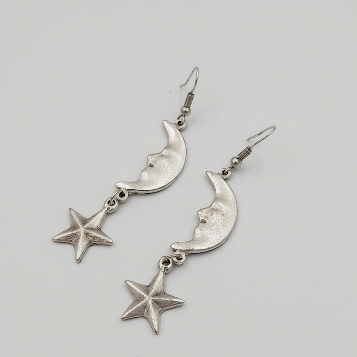 Cercei Zamac Argintat Soare si Luna [2]