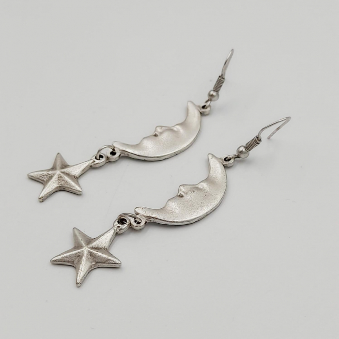 Cercei Zamac Argintat Soare si Luna [3]