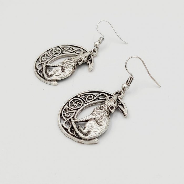 Cercei Zamac Argintat Lup si Luna [2]