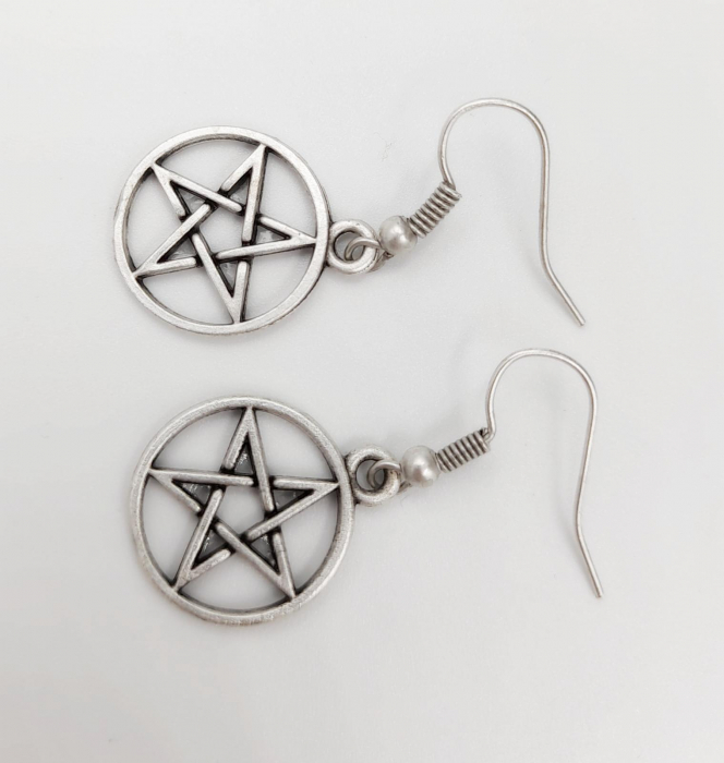 Cercei Zamac Argintat Pentagrama [4]