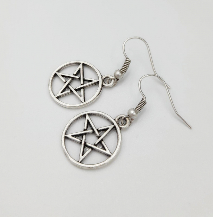 Cercei Zamac Argintat Pentagrama [3]